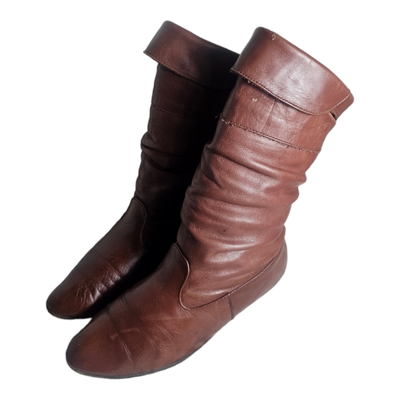 Dexter Slouch Fold Over Brown Leather Pull On Boots Women's Size 6.5N - Picture 4 of 10